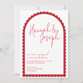Red Scallop Edge Arch Border Engagement Party Kaart