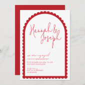 Red Scallop Edge Arch Border Engagement Party Kaart (Voorkant / Achterkant)