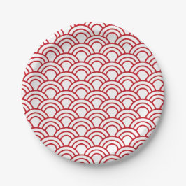 red scallop pattern on a white background papieren bordje