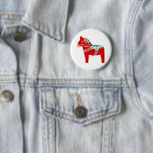 Red Scandinavian Dala Horse Ronde Button 5,7 Cm (In situ)