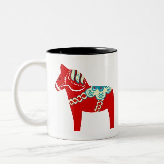 Red Scandinavian Dala Horse Tweekleurige Koffiemok (Links)
