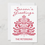 Red Scandinavian Folk Art Christmas Tree Calendar Feestdagenkaart (Voorkant)