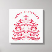 Red Scandinavian Folk Art Christmas Tree Canvas Afdruk (Voorkant)