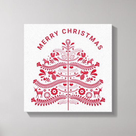 Red Scandinavian Folk Art Christmas Tree Canvas Afdruk (Voorkant)
