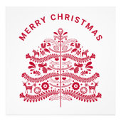 Red Scandinavian Folk Art kerstboom Foto Afdruk (Voorkant)