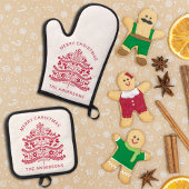 Red Scandinavian Folk Art kerstboom Ovenwant & Pannenlap Set