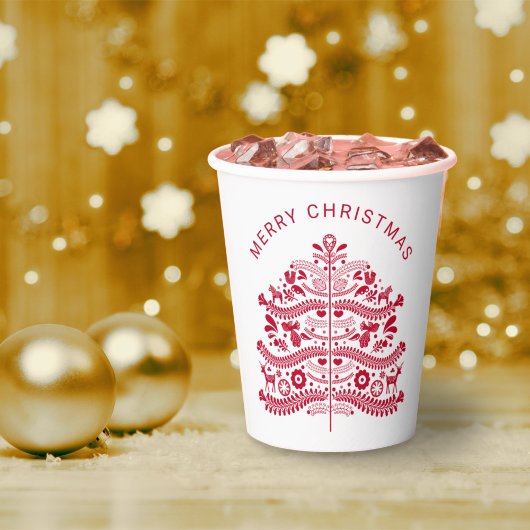 Red Scandinavian Folk Art kerstboom Papieren Bekers