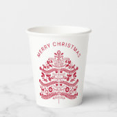 Red Scandinavian Folk Art kerstboom Papieren Bekers (Achterkant)