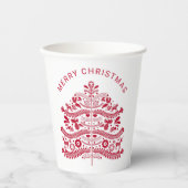 Red Scandinavian Folk Art kerstboom Papieren Bekers (Voorkant)