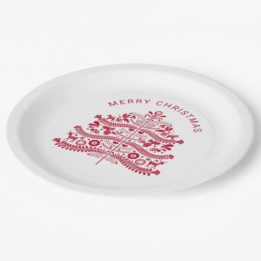 Red Scandinavian Folk Art kerstboom Papieren Bordje (Gekanteld)