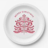 Red Scandinavian Folk Art kerstboom Papieren Bordje (Voorkant)