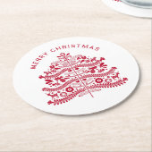 Red Scandinavian Folk Art kerstboom Ronde Kartonnen Onderzetter (Gebogen)