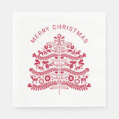Red Scandinavian Folk Art kerstboom Servet (Voorkant)