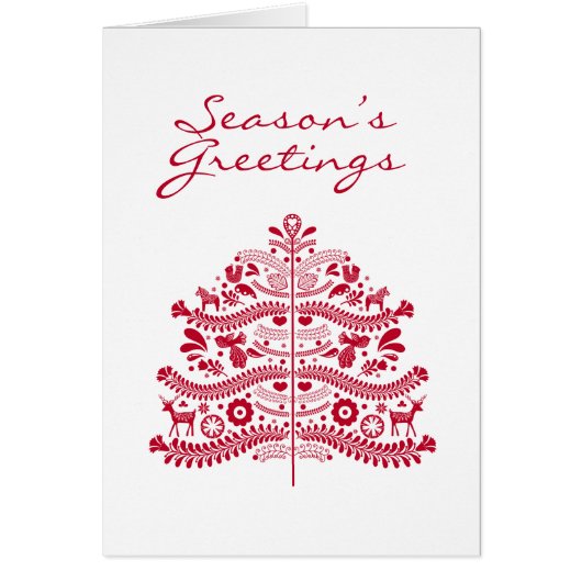 Red Scandinavian Folk Art Scandinadic kerstboom (Voorkant)
