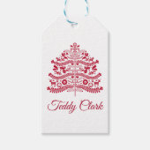 Red Scandinavian Folk Art Scandinadic kerstboom Cadeaulabel (Voorkant)