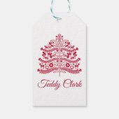 Red Scandinavian Folk Art Scandinadic kerstboom Cadeaulabel (Achterkant)