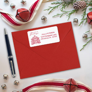 Red Scandinavian Folk Art Scandinadic kerstboom Etiket