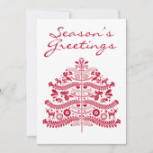 Red Scandinavian Folk Art Scandinadic kerstboom Feestdagenkaart (Voorkant)