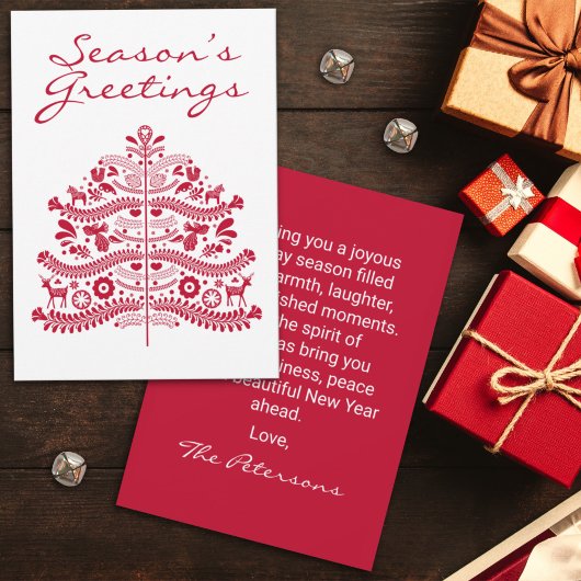 Red Scandinavian Folk Art Scandinadic kerstboom Feestdagenkaart
