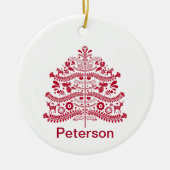 Red Scandinavian Folk Art Scandinadic kerstboom Keramisch Ornament (Voorkant)