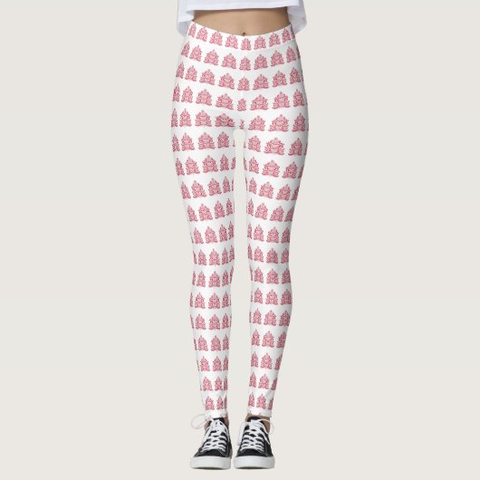 Red Scandinavian Folk Art Scandinadic kerstboom Leggings (Voorkant)