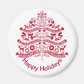 Red Scandinavian Folk Art Scandinadic kerstboom Magneet (Voorkant)