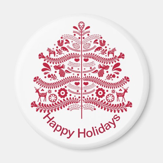 Red Scandinavian Folk Art Scandinadic kerstboom Magneet (Voorkant)