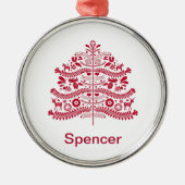 Red Scandinavian Folk Art Scandinadic kerstboom Metalen Ornament (Voorkant)