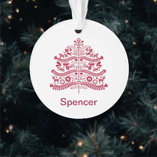 Red Scandinavian Folk Art Scandinadic kerstboom Ornament