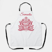 Red Scandinavian Folk Art Scandinadic kerstboom Schort (Voorkant)