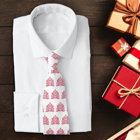 Red Scandinavian Folk Art Scandinadic kerstboom Stropdas