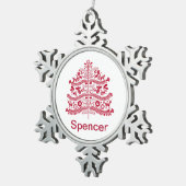 Red Scandinavian Folk Art Scandinadic kerstboom Tin Sneeuwvlok Ornament (Rechts)