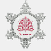 Red Scandinavian Folk Art Scandinadic kerstboom Tin Sneeuwvlok Ornament (Voorkant)