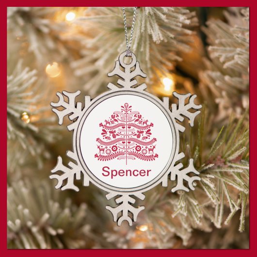 Red Scandinavian Folk Art Scandinadic kerstboom Tin Sneeuwvlok Ornament