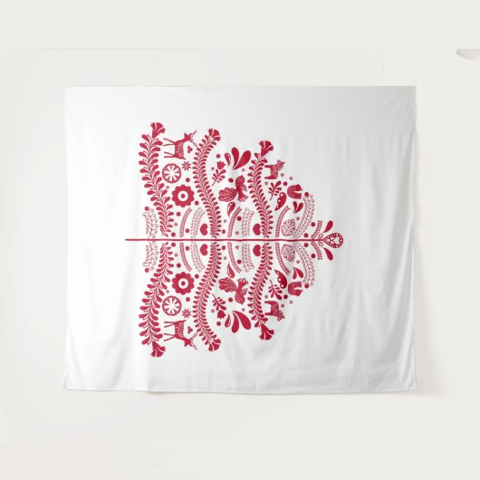 Red Scandinavian Folk Art Scandinadic kerstboom Wandkleed (Voorkant (horizontaal))