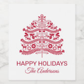 Red Scandinavian Folk Art Scandinadic kerstboom Wijn Etiket (Enkel label)