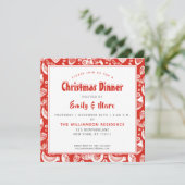 Red Scandinavian Folkart Pattern w Birds Kerstmis Kaart (Staand voorkant)