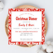 Red Scandinavian Folkart Pattern w Birds Kerstmis Kaart