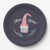 Red Scandinavian Gnome met cadeau Holiday Papieren Bordje (Voorkant)