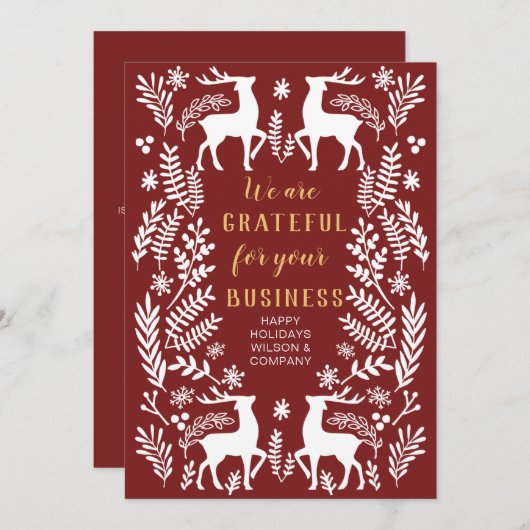 Red Scandinavian Nordic Winter Reindeer Business Feestdagenkaart (Voorkant / Achterkant)