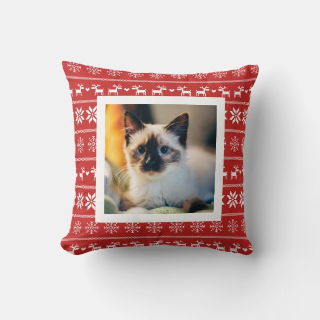 Red Scandinavian Winter Pattern - Add Photo Kussen (Voorkant)
