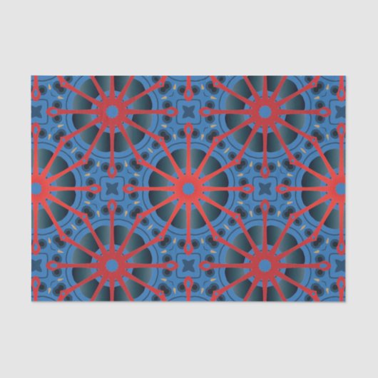 Red Scarlet en Blue Indigo Ethnic Boho Pattern Tissuepapier (Voorkant)
