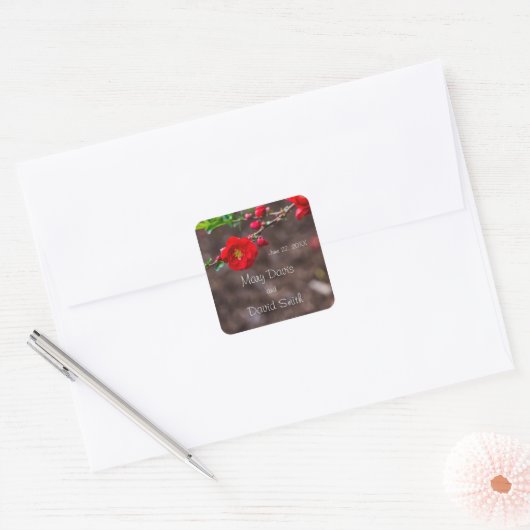 Red Scarlet Wedding Vierkante Sticker (Envelop)