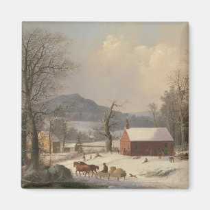 Red School House (country scene) 1858 Magneet