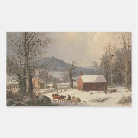 Red School House (country scene) 1858 Rechthoekige Sticker (Voorkant)