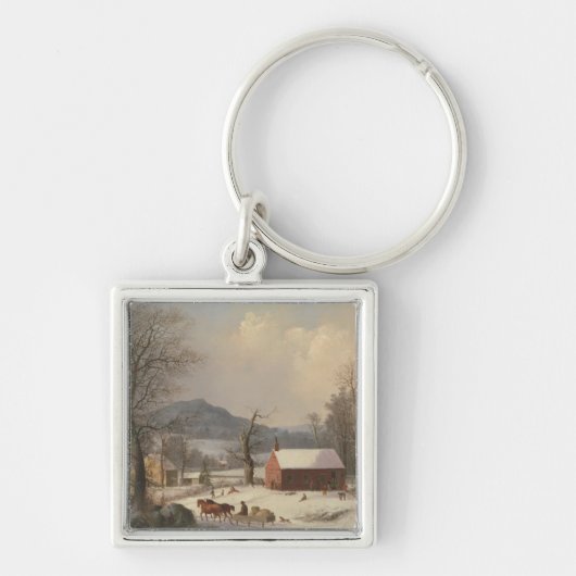 Red School House (country scene) 1858 Sleutelhanger (Voorkant)