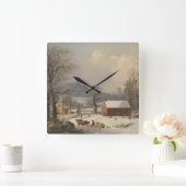 Red School House (country scene) 1858 Vierkante Klok (Huis)