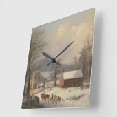 Red School House (country scene) 1858 Vierkante Klok (Hoek)