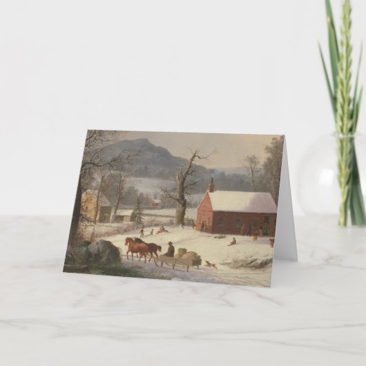 Red School House (Country Scene): Blank Christmas Kaart (Voorkant)
