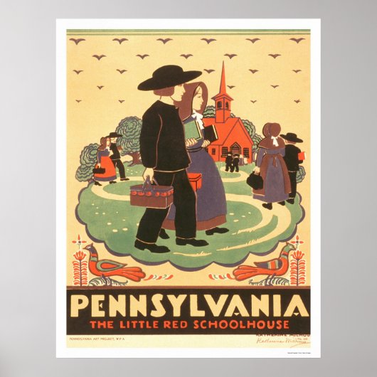 Red Schoolhouse Amish 1938 WPA Poster (Voorkant)